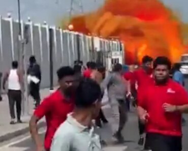 An explosion of falling missile debris in Doha, Qatar