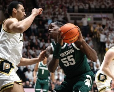 No. 13 Michigan State is ranked no. 8 Holding on late for a come-from-behind win over Purdue.