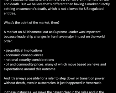 Founder Kalshi describes the next steps for the “deposed Iranian leader” market