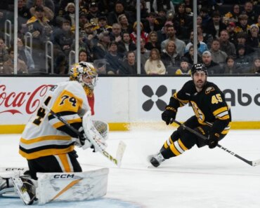 Gold medalist Jeremy Swayman shines in net as Bruins nip Penguins. Gold medalist Jeremy Swayman shines in net as Bruins nip Penguins.