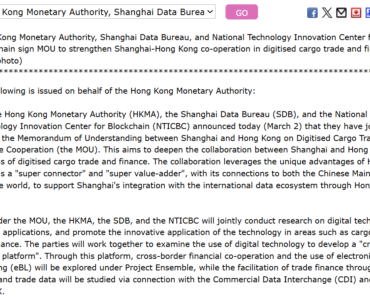 Hong Kong, Shanghai Sign Memorandum of Understanding for Blockchain-Based Shipping Hong Kong, Shanghai Sign Memorandum of Understanding for Blockchain-Based Shipping
