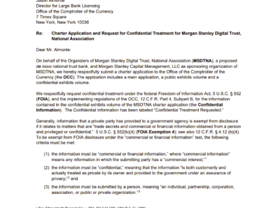 Morgan Stanley is applying for a US national trust bank charter to trade digital assets