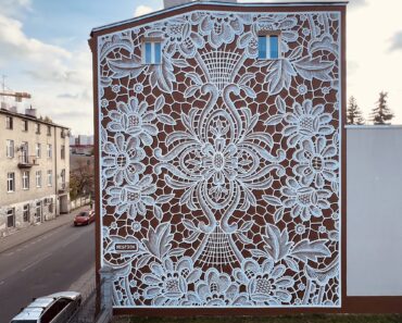 NeSpoon’s graphic mural sees white lace spread across urban spaces — Colossal