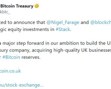 Nigel Farage invests in Stack BTC as UK debates crypto donations