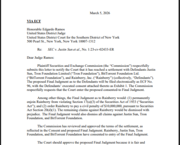 SEC Vs. Justin Sun’s case ends with $10 million