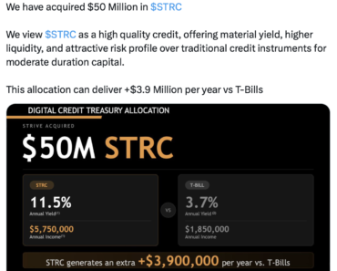 Strive buys $50 million of Strategy STRC’s preferred stock