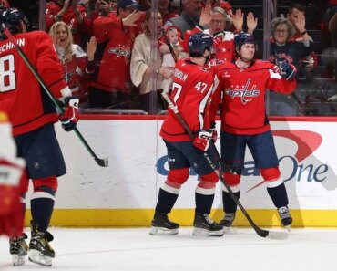 The Capitals blew a three-goal lead before pulling away from the Flames.