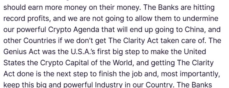 Trump is pressuring banks to agree with crypto companies on the draft market structure