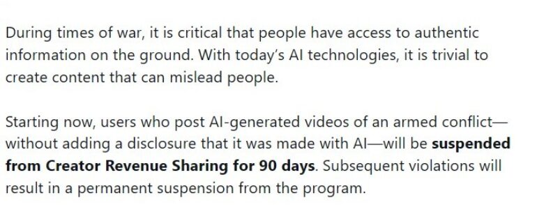 X targets undisclosed videos of AI conflicts with revenue bans